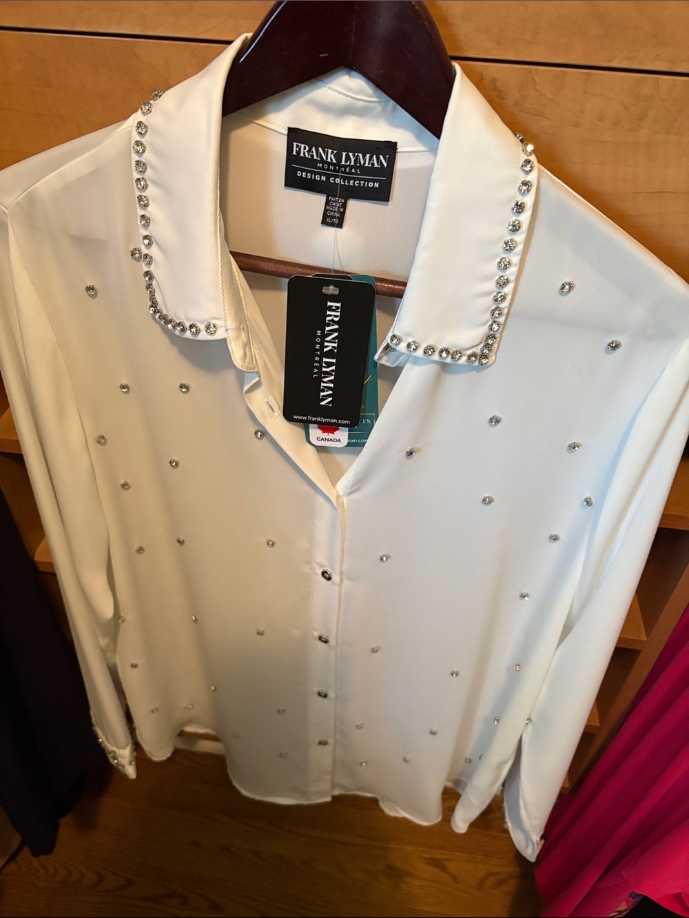 Frank Lyman Design White Crystal-Studded Button-Down Shirt